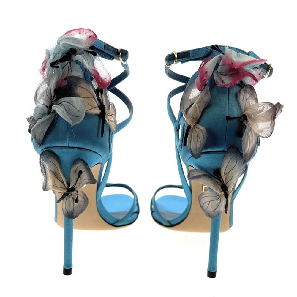 Dolce & Gabbana Sky Blue Floral Embellished Stiletto Sandals
-EU35